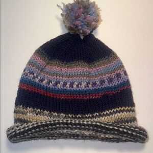 Baby hat Hand Knitted Colorful Striped Baby Pom-Pom Beanie